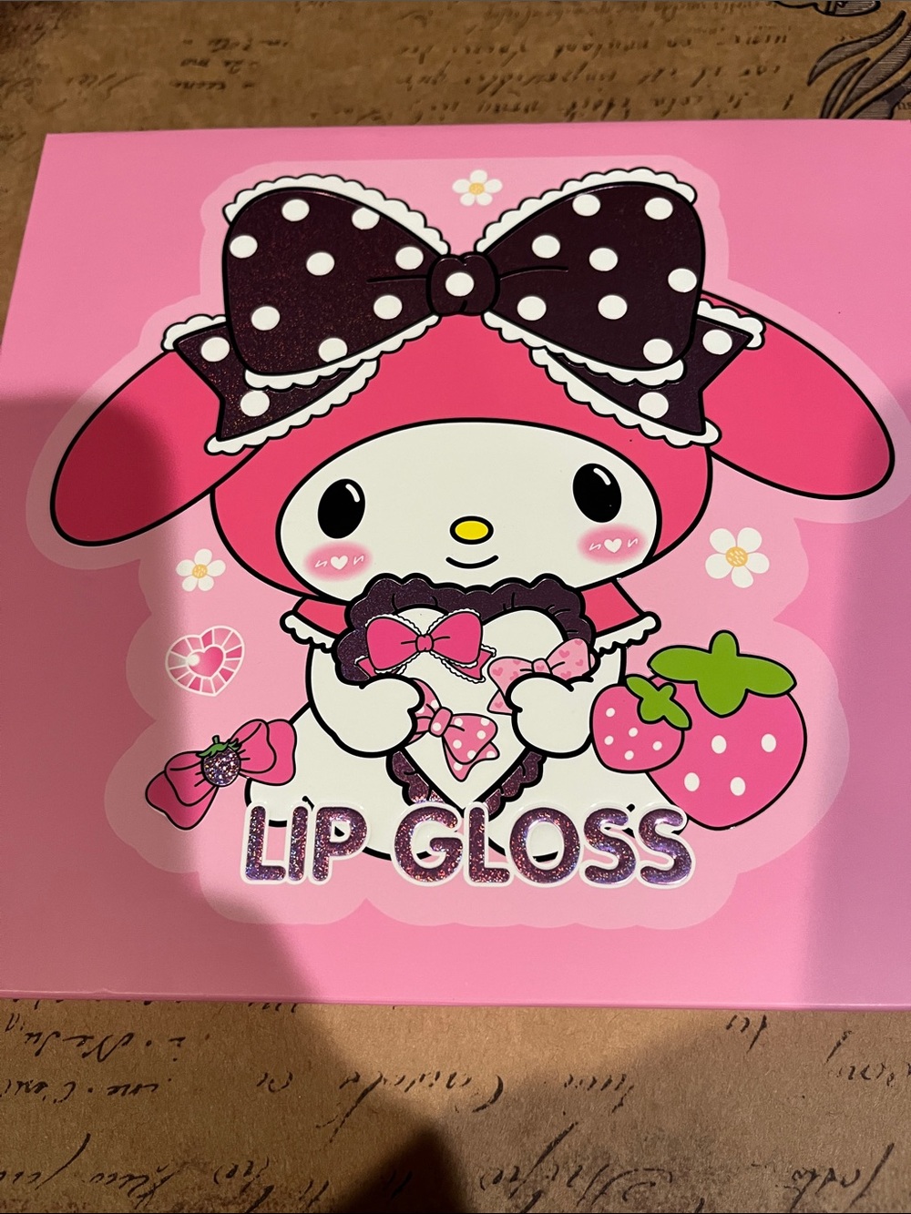 Sanrio My Melody Pink Lip Gloss Set with Strawberry Art